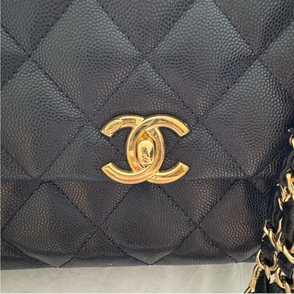 Chanel small Coco First bag black quilted caviar leather
